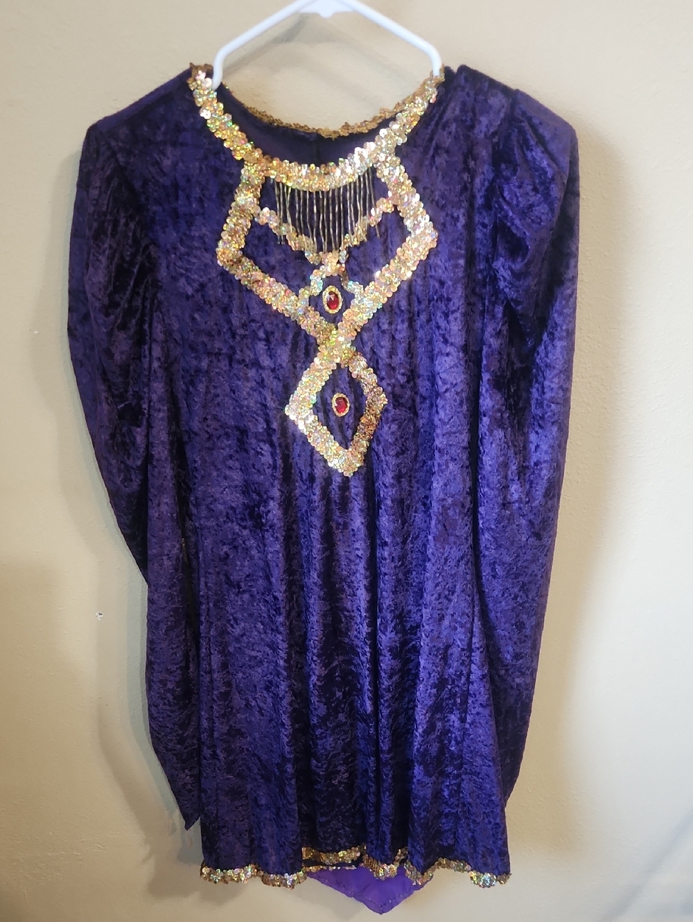 Purple Velvet Dress with Gold Sequin Embellishment